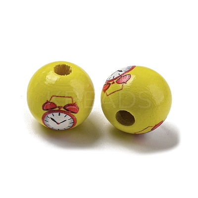 Printed Wood European Beads WOOD-L020-D09-1