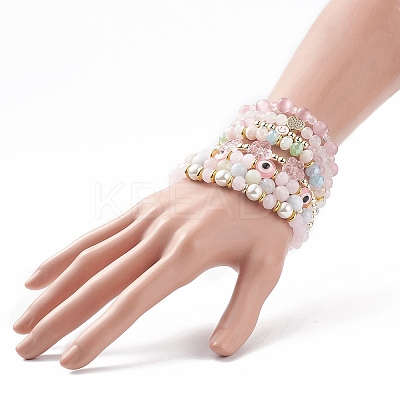 8Pcs 8 Style Mixed Gemstone & Shell Pearl & Cat Eye Stretch Bracelets Set BJEW-JB08782-1