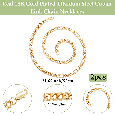 2Pcs 7mm Stainless Steel Cuban Link Chain Necklaces for Women Men NJEW-BBC0001-39A-1