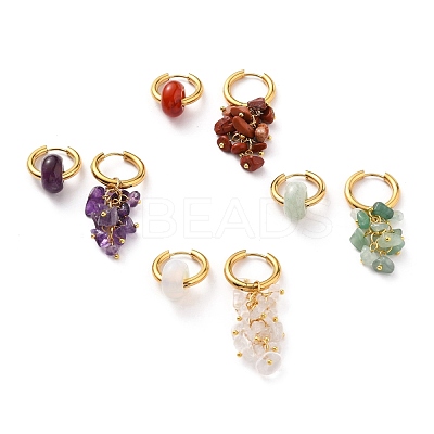 Natural Mixed Stone Bead Asymmetrical Earrings EJEW-JE04353-1