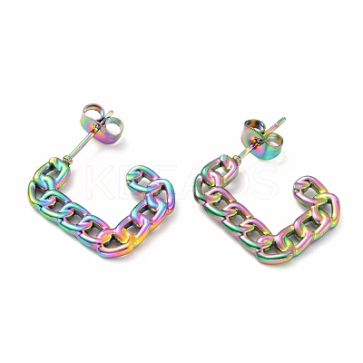 Ion Plating(IP) 304 Stainless Steel Chain Shape Stud Earrings EJEW-F283-03MC-1