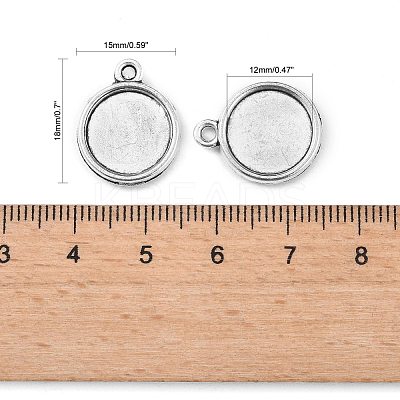 Tibetan Style Antique Silver Alloy Flat Round Pendant Cabochon Settings X-TIBEP-M022-32AS-1