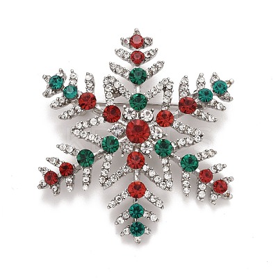 Colorful Rhinestone Snowflake Brooch for Christmas JEWB-A004-04P-1
