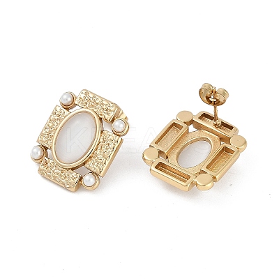 Ion Plating(IP) 304 Stainless Steel Rectangle Stud Earrings EJEW-Z068-30G-02-1