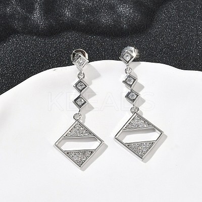 Rhombus Brass Micro Pave Clear Cubic Zirconia Dangle Stud Earrings LS-EJEW-F383-10P-1