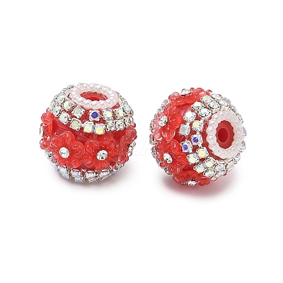 Bling Resin Rhinestone Flower Beads OACR-D310-01P-E-1