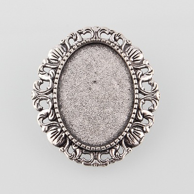 Vintage Alloy Brooch Cabochon Bezel Settings X-PALLOY-O038-30AS-1