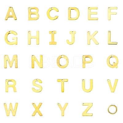 104Pcs 26 Styles Letter A~Z 304 Stainless Steel Alphabet Letter Charms STAS-FS0001-66-1