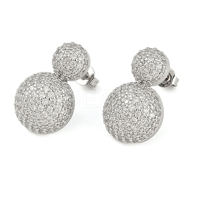 Flat Round Clear Cubic Zirconia Stud Earrings EJEW-S235-03G-1