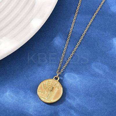 304 Stainless Steel Italian Coin Pendant Necklaces for Women NJEW-G176-01G-1