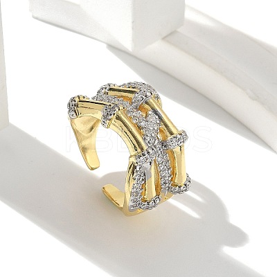 Brass Micro Pave Clear Cubic Zirconia Cuff Finger Rings for Women RJEW-B112-13GP-1