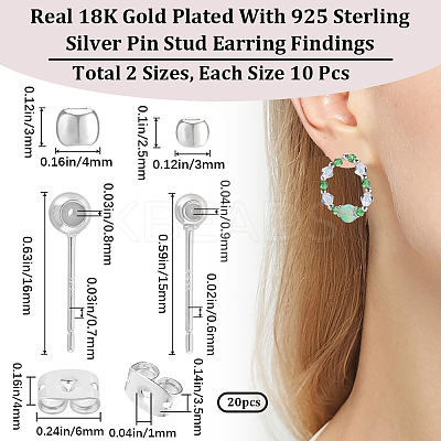 20Pcs 2 Style Brass Stud Earring Findings EJEW-BBC0001-24S-1