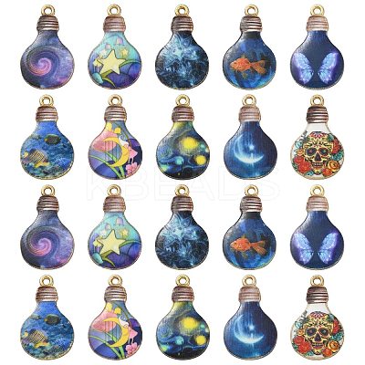 30Pcs 10 Styles Alloy Printed Pendants PALLOY-CJ0002-55-1