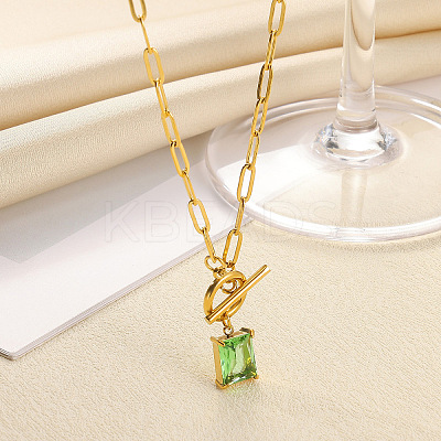 304 Stainless Steel Pave Cubic Zirconia Square Birth Stone Pendant OT Necklaces FS-WGEE56A-06-1