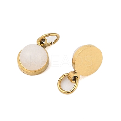 Ion Plating(IP) Natural White Jade Half Round Charms with Jump Ring STAS-A097-05G-02-1