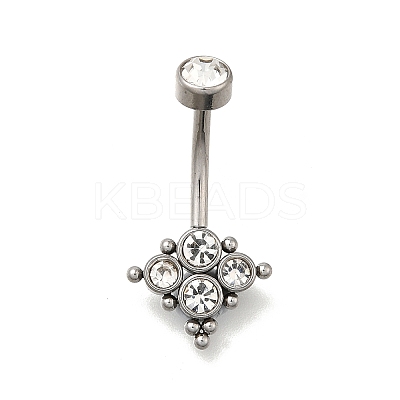 304 Stainless Steel Clear Cubic Zirconia Curved Barbell Belly Button Rings AJEW-D306-03P-03-1