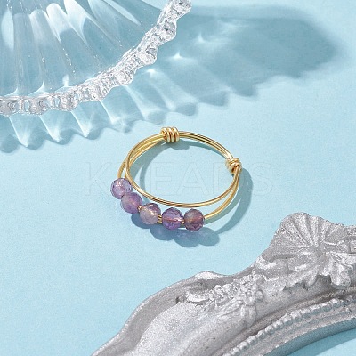 Natural Round Amethyst Beaded Finger Rings RJEW-TA00118-01-1