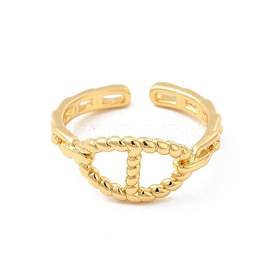 Rack Plating Brass Hollow Out Oval Open Cuff Ring for Women RJEW-D076-04G-1