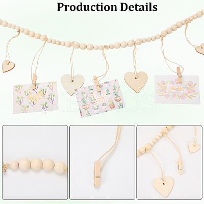 Wooden Bead Garland Hanging Photo Display with Clips DIY-WH20002-611B-1
