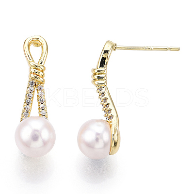 Natural Pearl Stud Earrings Micro Pave Cubic Zirconia PEAR-N022-B01-1