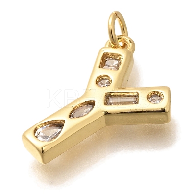 Brass Micro Pave Clear Cubic Zirconia Pendants KK-G521-01G-Y-1