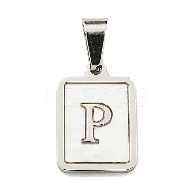 304 Stainless Steel Pave Natural White Shell Pendants STAS-S130-03P-P-1