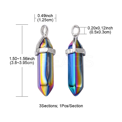 3Pcs 3 Colors Faceted Bullet Glass Pointed Pendants KK-FS0001-09-1
