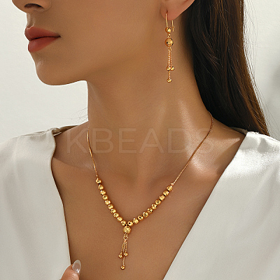 Vintage Brass Round Beaded Tassel Necklace & Earrings for Women KK0094-1