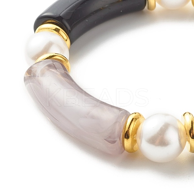 Chunky Acrylic Curved Tube Beads Stretch Bracelet for Teen Girl Women BJEW-JB06993-02-1