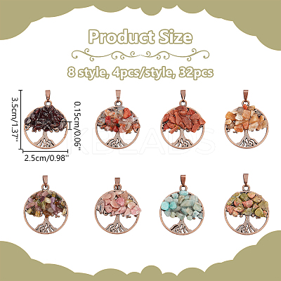 32Pcs 8 Styles Natural & Synthetic Mixed Gemstone Chip Pendants PALLOY-AB00253-1