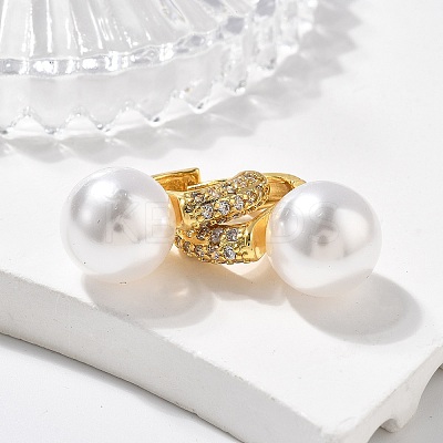 Plastic Pearl Dangle Hoop Earrings with Clear Cubic Zirconia EJEW-A070-08G-1