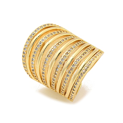 Brass Micro Pave Clear Cubic Zirconia Open Cuff Ring LS-RJEW-M173-07A-G-1