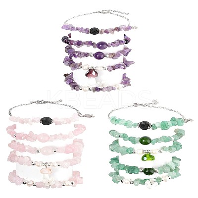 15Pcs 5 Style 3 Colors Natural Mixed Stone Beads Bracelets Sets BJEW-FS00018-1
