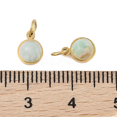 Ion Plating(IP) Natural Amazonite Half Round Charms with Jump Ring STAS-A097-05G-13-1