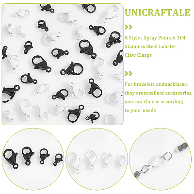48Pcs 8 Styles Spray Painted 304 Stainless Steel Lobster Claw Clasps STAS-UN0050-07-1