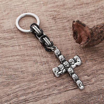 304 Stainless Steel Skull-shape Cross Keychains HC7516-1