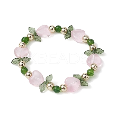 Heart Flower Dyed Natural TaiWan Jade & Acrylic Stretch Bracelet BJEW-JB09908-02-1