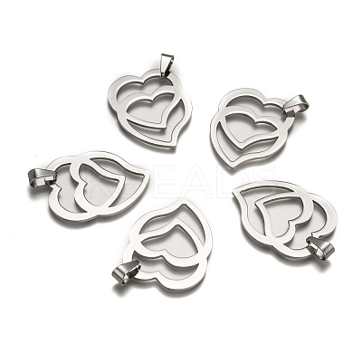 Tarnish Resistant Heart to Heart 201 Stainless Steel Pendants STAS-I032-122-1
