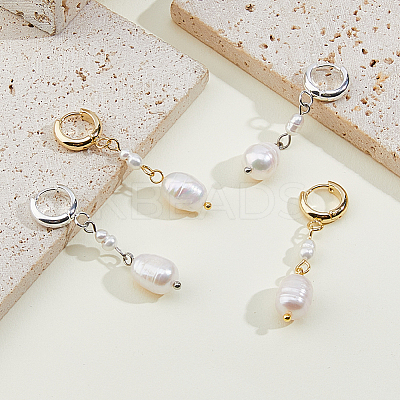 2 Pairs 2 Colors Natural Cultured Freshwater Pearl Hoop Earrings EJEW-HS00005-1