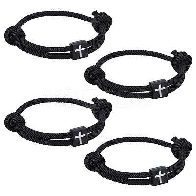 4Pcs Alloy Cross-shaped Braided Rope Bracelets for Couple Friends BJEW-ME0001-05-1