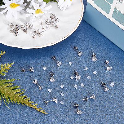 15 Pairs 3 Styles Cubic Zirconia Ear Studs STAS-UN0022-47-1
