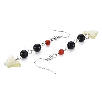 Butterfly Natural New Jade Dangle Earrings for Girl Women EJEW-S212-001-1