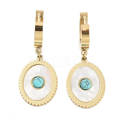 Oval 304 Stainless Steel Synthetic Turquoise Dangle Earrings EJEW-L283-072G-1