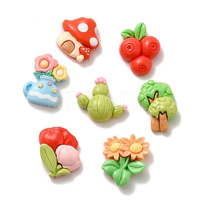 Flower/Mushrooom/Cactus Spring Garden Opaque Resin Decoden Cabochons CRES-B019-09-1