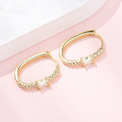 Oval 925 Sterling Silver Micro Pave Clear Cubic Zirconia Hoop Earrings EJEW-K317-09G-1