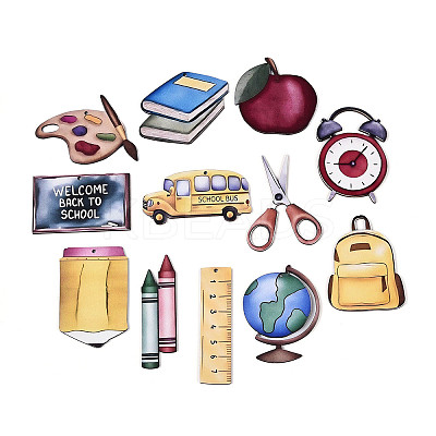 12Pcs Back to School UV Single Face Printed Wood School Supplies Pendant Decorations WOOD-N020-04-1