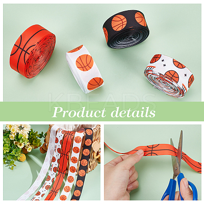 4 Rolls 4 Colors Sport Ball Print Grosgrain Ribbon OCOR-PH0004-07B-1