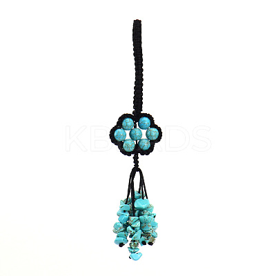 Flower Synthetic Turquoise Gemstone Braided Thread Pendant Decorations HJEW-K046-04G-1