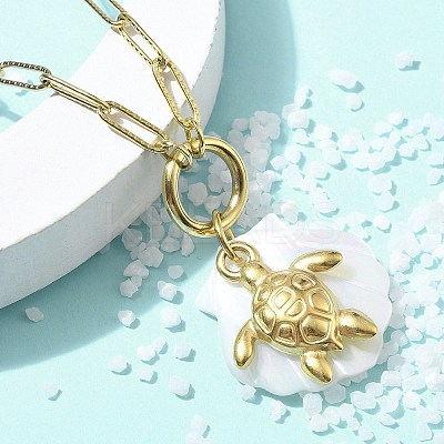 Summer Beach 304 Stainless Steel Pendant Paperclip Chain Necklaces STAS-Z105-07G-02-1
