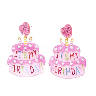 Birthday Cake Acrylic Dangle Stud Earrings FS-WG75373-01-1